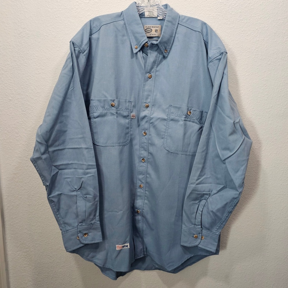 Tyndale Firewear Mens Flame Resistant FR Work Shirt Blue Button Down ASTM 1506 L
